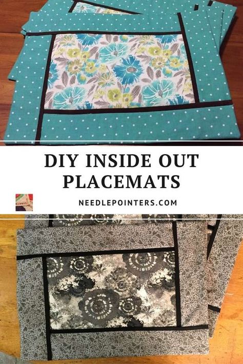 Inside Out Placemats, Diy Quilted Placemats, Diy Placemats Fabric, Easy Placemats, Quilted Placemat Patterns, Diy Placemats, Quilted Placemats, Sewing Machine Quilting, Table Quilts