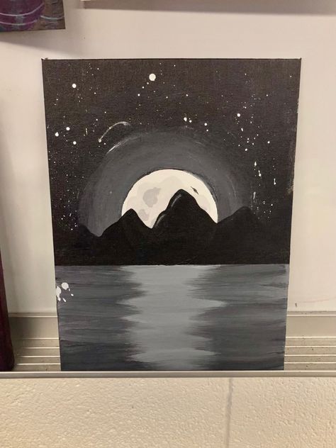 Space Theme Painting Easy, Dark Canvas Paintings Easy, Gray Painting Ideas, Dark Paintings Ideas Easy, Ideas For Black Canvas, Achromatic Painting Ideas, Vinyl Art Paint, Planet Painting, Embroidered Canvas Art