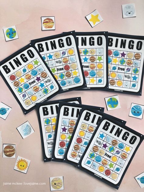 Solar System Bingo Free Printable, Space Bingo, Planet Activities, Solar System Games, Solar System Facts, Math Art Activities, Solar System Mobile, Diy Solar System, Planets Activities