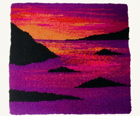 Tapestry Loom Weaving, Ocean Tapestry, Contemporary Tapestry, Contemporary Tapestries, Tapestry Loom, Small Tapestry, Sunset Ocean, Landscape Quilts, Weaving Ideas