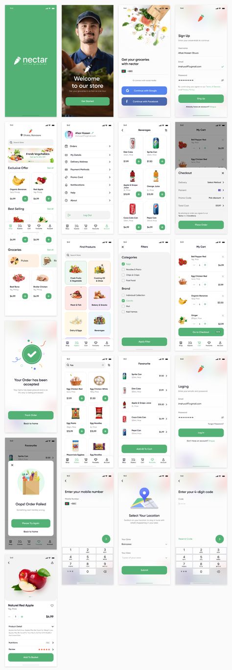 Ecommerce Mobile App Design, Grocery App Ui Design, Figma App Design, Ecommerce Ui Design, App Template Design, Application Ui Design, Desain Ux, Grocery Delivery App, Ux Design Mobile