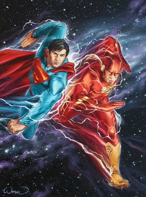 DC New 52 Superman vs. Flash by John Watson Superman New 52, Dc Comics Collection, Superman Gifts, Flash Comics, Comics Characters, Action Comics, Dc Comics Heroes, Superman Art, Fastest Man