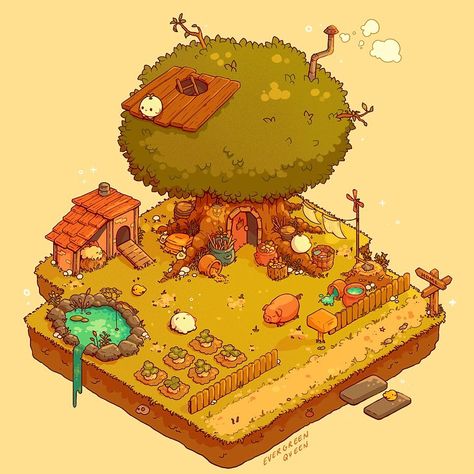 Brittnie on Instagram: “Lazy Day at the Farm 🌿🐷🌻 • I went back to my roots with this one to draw my ideal farm game. I grew up playing games like Harvest Moon and…” Back To My Roots, Idle Game, Isometric Drawing, Farm Games, Arte Do Kawaii, 8bit Art, Posca Art, Isometric Art, My Roots