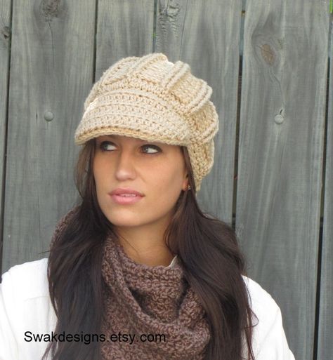 cute Newsboy Hat Crochet, Crochet Newsboy Hat, Flapper Cloche, Chunky Hat, Flapper Hat, Womens Hat, Newsboy Hat, Crochet Cap, Hand Knit Hat