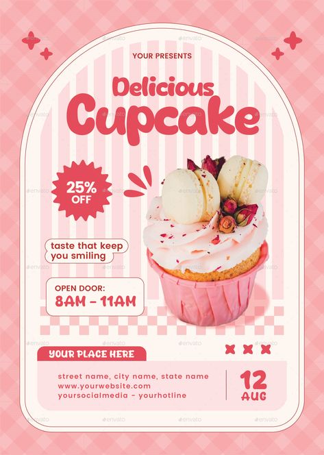 Bakery Sale Flyer Bakery Advertisement, Bake Sale Poster, Bake Sale Flyer, Report Design Template, Pastel Pink Aesthetic, Sale Flyer, Yummy Cupcakes, Street Names, Bake Sale