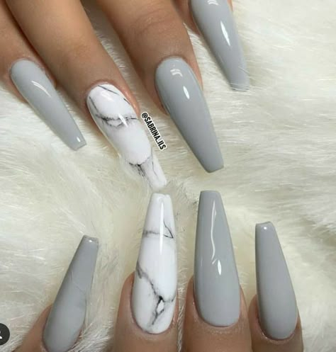 Marble Nails Diy, Ongles Beiges, Marble Acrylic Nails, Grey Nails, Marble Nail, Diy Acrylic Nails, Cute Acrylic Nail Designs, Gray Nails, Ballerina Nails