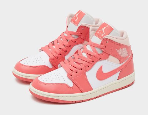 Jd Shoes, Preppy Wishlist, Jordan Air 1 Mid, Cream Sneakers, Air Jordan Mid, Pink Jordans, Nike Shoes Girls, Preppy Shoes, Pretty Shoes Sneakers