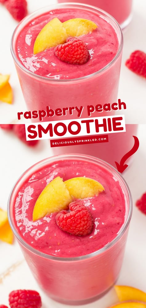 Raspberry Peach Smoothie, Frozen Fruit Smoothie Recipes, Frozen Fruit Smoothie, Smoothies Vegan, Peach Smoothie, Fruit Smoothie Recipes Healthy, Smoothie Recipes Healthy Breakfast, Drink Recipes Nonalcoholic, Best Smoothie