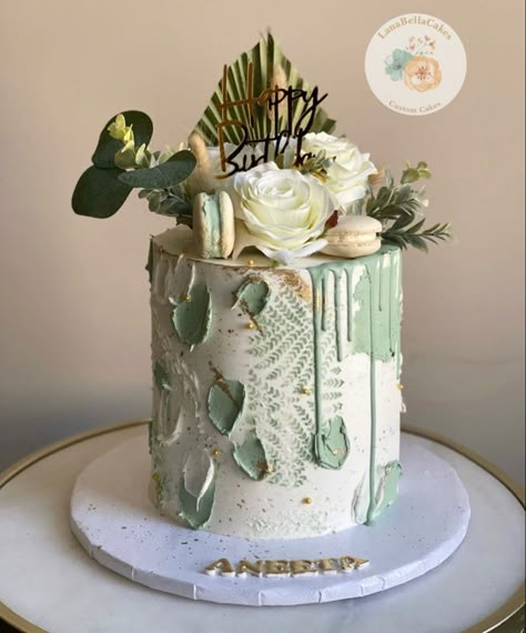 Green Debut Cake, Sage Green And White Cake, Plant Theme Cake, Sage Birthday Cake, Sage Green Cakes, Plant Themed Cake, Sage Green Baby Shower Cake, Sage Green Birthday Cake, Sage Green Cake