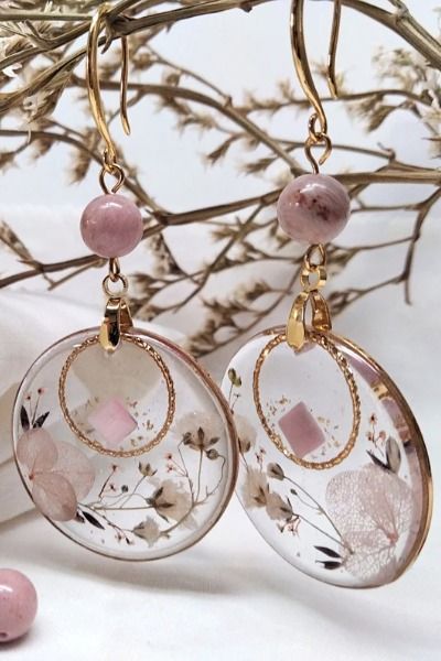 Elegant Resin Flower Earrings, Pink Resin Dangle Jewelry, Handmade Nature-inspired Resin Earrings, Unique Pink Resin Earrings, Diy Resin Earrings, Resin Jewerly, Handmade Resin Flower-shaped Earrings, Diy Jewelry To Sell, Resin Jewelry Diy