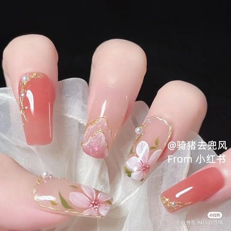 Nail Korea, Nail Flower, Bright Nail Designs, Cherry Blossom Nails, Nail Art Photos, Art Deco Nails, Acrylic Toe Nails, Asian Nails, Nail Art For Beginners