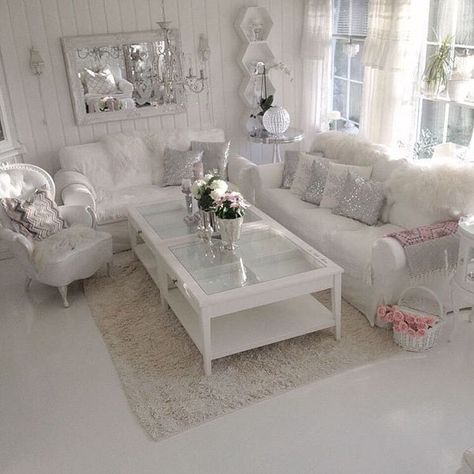 37 White and Silver Living Room Ideas That Will Inspire You - Home Decor Bliss Silver Living Room, White Living Room Decor, Chic Living Room, White Living, Living Room Decor Cozy, White Living Room, White Rooms, White Furniture, A Living Room