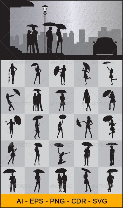 Rain Drawing, Umbrella Drawing, Silhouette People, People Dancing, Photography Posing Guide, Crayon Art, Foto Tips, Posing Guide, Foto Poses