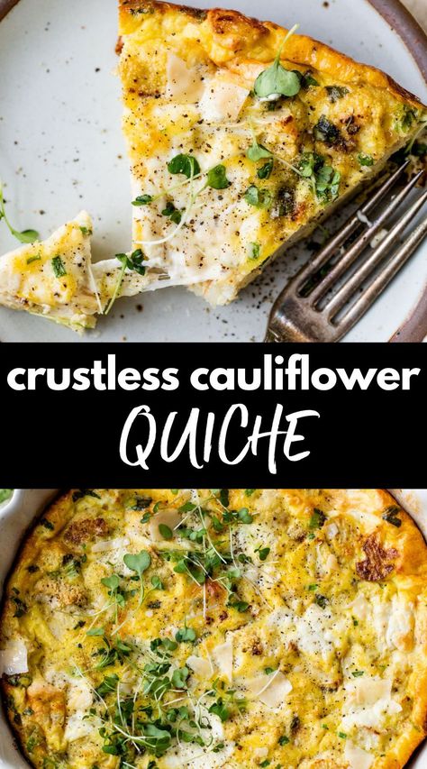 Quick Cauliflower Recipes, Cauliflower Quiche, Vegetarian Recipes For Beginners, Veggie Quiche, Breakfast Quiche Recipes, Cauliflower Dishes, Brunch Recipe, Baked Vegetables, Quiche Recipes