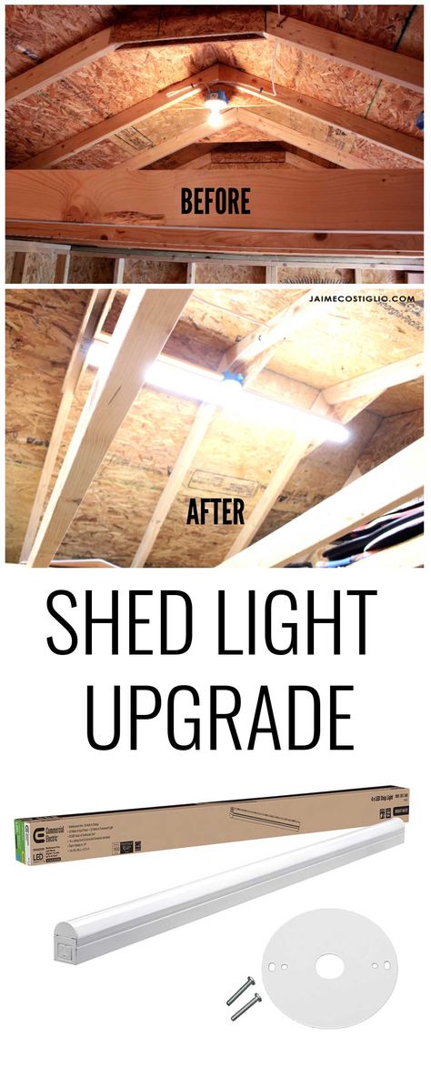 Swap out boring basic bulbs in your shed for some bright lights and you won't regret it. Upgrade those shed lights today! She Shed Lighting, She Shed Lighting Ideas, Shed Lighting Ideas, Shed Upgrade, Shed Update, Barn Shed Ideas, She Shed Ideas Interior, Shed Lighting, Garage Lighting Ideas