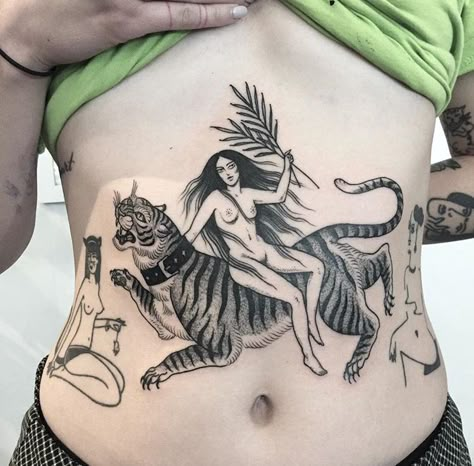 Artist: @ shannonelliott_y2k Tiddy Tats, Black Flash Tattoos, Charm Tattoo, Belly Tattoo, Sick Tattoo, Stomach Tattoos, Tiger Tattoo, Sleeve Tattoos For Women, Snake Tattoo