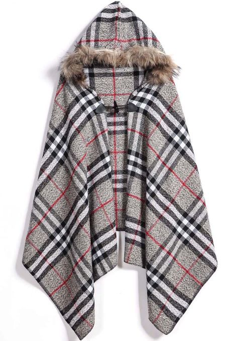 Grey Hooded Plaid Scarve | SHEIN USA Nirvana Dress, Poncho Fashion, Rare Clothing, Ways To Wear A Scarf, Tartan Scarf, Western Outfits Women, Fall Outfits For Work, Classy Casual Outfits, Cold Weather Outfits