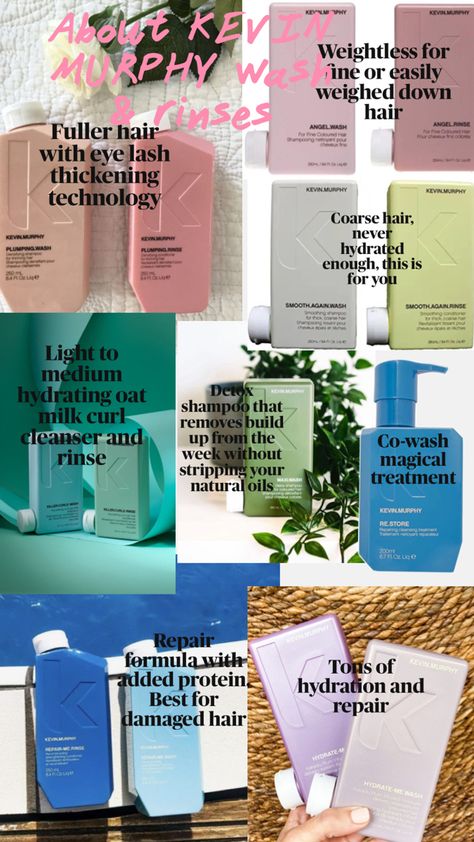 This is a bit of a break down of some of his most popular shampoos and conditioner. I have most my clients using Kevin Murphy so I thought I’d break them down a bit. Kevin Murphy Hair Products, Kevin Murphy Products, Hair Rinse, Kevin Murphy, Smooth Operator, Fuller Hair, Blue Bunny, Coarse Hair, Shampoos