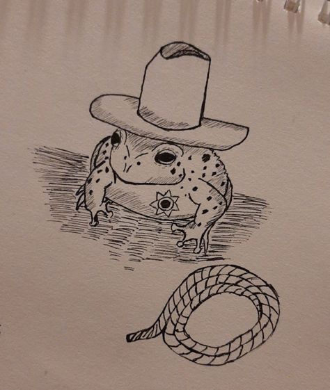 Frog In Cowboy Hat Drawing, Frog Wearing Hat Tattoo, Frog In Cowboy Hat Tattoo, Dog With Cowboy Hat Tattoo, Drawing Cowboy Hats, Cowboy Frog Drawing, Space Cowboy Drawing, Frog With Hat Tattoo, Frog With Cowboy Hat Tattoo