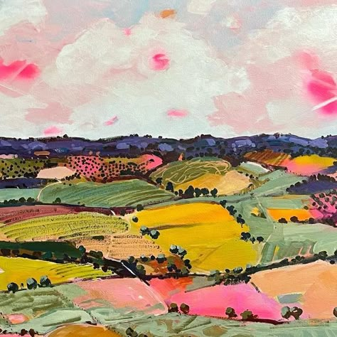 Polly Kimmorley, Country Landscape Paintings, Countryside Illustration, Farmland Landscape, Agriculture Art, France Landscape, Countryside Art, Countryside Paintings, Filipino Art