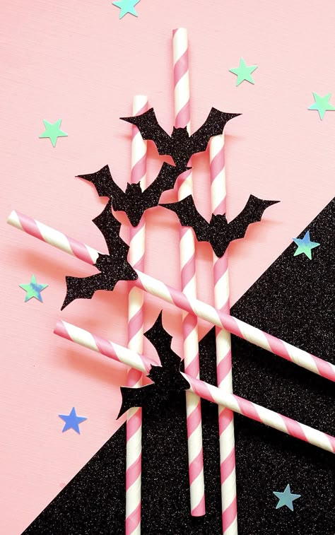 Pink Halloween Paper Straws| Black Glitter Bat Party Straws| Pink And Black Halloween Paper Straws Halloween Party Pink And Black, Pastel Goth Party Decor, Black And Pink Halloween Baby Shower Ideas, Goth Barbie Party, Pink And Purple Halloween Party, Pink Black Halloween Decor, Black And Pink Halloween Decorations, Girly Halloween Party Decorations, Pink And Orange Halloween Party