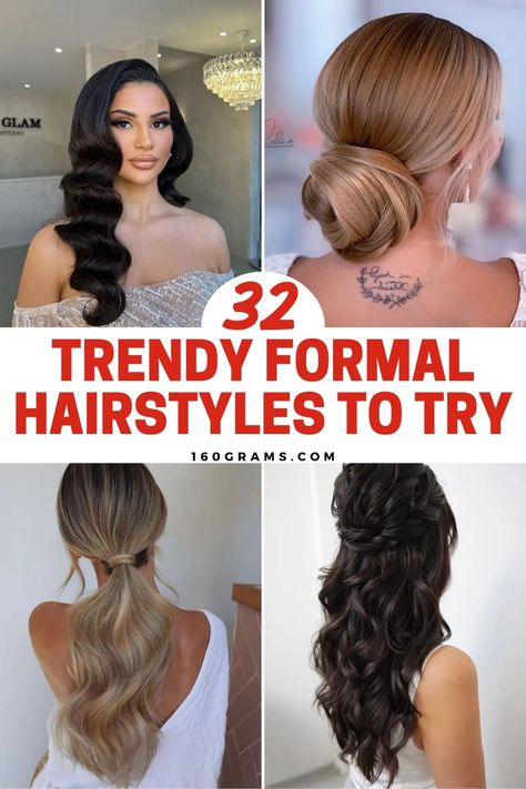 Save this pin for a curated collection of formal hairstyles to elevate your look! From sleek updos to glamorous curls, discover the perfect style to inspire your next elegant ensemble. #FormalHairstyles #HairInspiration #FashionBlog Formal Curled Hairstyles, Hairstyles For Deep V Dress Neckline, Long Hair Elegant Hairstyles, Hairstyles For Off Shoulder Dress Formal, Hair Styles For Dresses Necklines, Hair Styles For Strapless Dress Formal, Classy Formal Hairstyles, Hairstyles For Strapless Dress Formal, Gala Hairstyle Medium Length