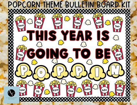 Popcorn Letters, Popcorn Bulletin Board, Diversity Bulletin Board, Black And White Letters, Popcorn Theme, Valentine Bulletin Boards, Elementary Bulletin Boards, Popcorn Movie, Work Bulletin Boards