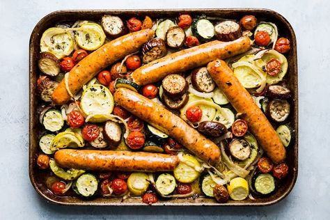 Healthy Hot Lunch Ideas, Dinner With Sausage, Ratatouille Ingredients, Easy Ratatouille Recipes, Zucchini Aubergine, Italian Sausages, Veggie Sausage, Ratatouille Recipe, The Modern Proper