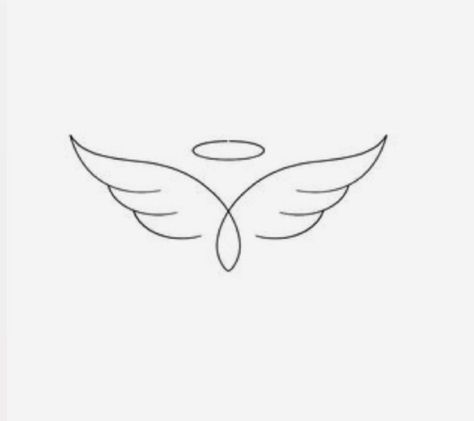 Minimal Angel Wings Tattoo, Angel Wings Small Tattoo, Fine Line Angel Wings Tattoo, Angel Stencil, Tattoos Pequeños, Small Angel Tattoo, Angel Outline, Winged Stencil, Halo Tattoo