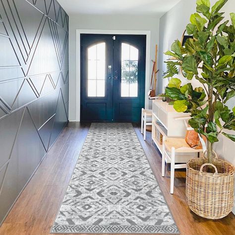 PRICES MAY VARY. 【Breathtaking Moroccan Design】Our hallway runner rug showcases a captivating Moroccan geometric pattern, injecting an elegant and exotic touch into your home decor. Its low-pile design, with its intricate structure and refined texture, instantly transforms any room into a more appealing space. 【Quality Craftsmanship】 Expertly crafted from high-grade polypropylene, the boho runner rug provides a soft texture that is a joy to touch, while ensuring durability. Built to withstand th Entryway Rug Ideas Foyers, Entryway Rug Ideas, Entryway Rug Runner, Living Room Geometric, Boho Hallway, Western Living Room, Boho Carpet, Rug For Bedroom, Rug Entryway