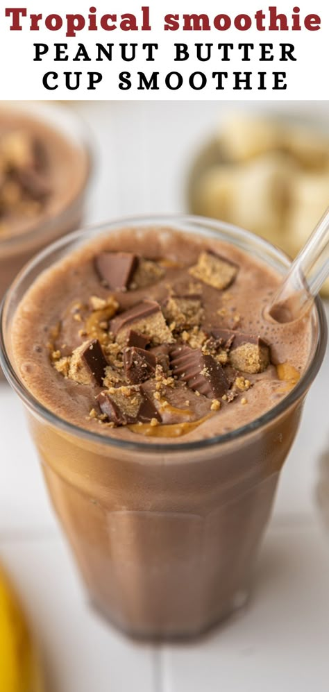 This Tropical smoothie cafe peanut butter cup recipe is one of the best tropical smoothie smoothies in my opinion! It combines peanut butter with cocoa powder, banana, and your go-to milk to make a creamy peanut butter drink that you will be obsessed with. I love this combination because it tries to replicate the flavors of a peanut butter cup in a healthier way allowing you to indulge in your favorite treat any time the cravings hit! Tropical Smoothie Recipes Copycat Peanut Butter Cup, Peanut Smoothie Recipes, Tropical Smoothie Peanut Butter Cup, Tropical Smoothie Cafe Recipes Copycat Paradise Point, Peanut Butter Cup Smoothie Copycat, Beach Esthetics, Planet Smoothie Copycat Recipes, Peanut Butter Drink, Healthy Peanut Butter Smoothie