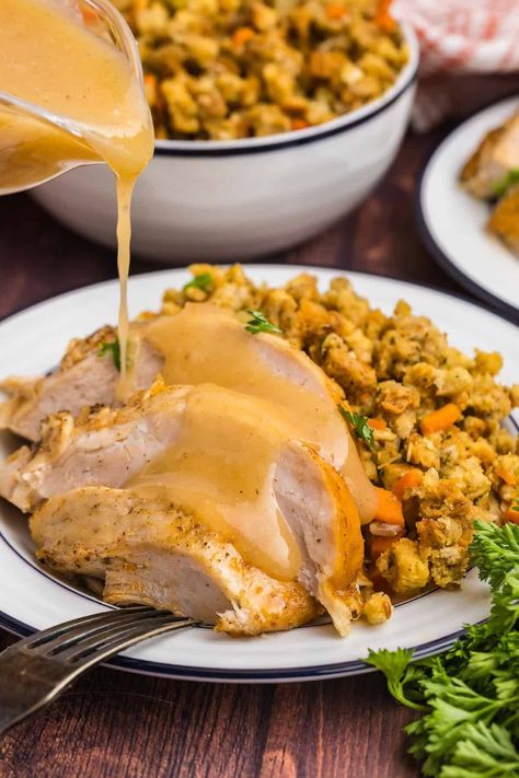 Crock Pot Turkey and Stuffing : Butter Your Biscuit Crock Pot Turkey And Stuffing, Turkey Breast And Stuffing Crockpot, Turkey And Stuffing Crockpot, Crockpot Turkey And Stuffing, Crock Pot Turkey Breast, Box Stuffing, Preparing A Turkey, Crock Pot Turkey, Crockpot Stuffing