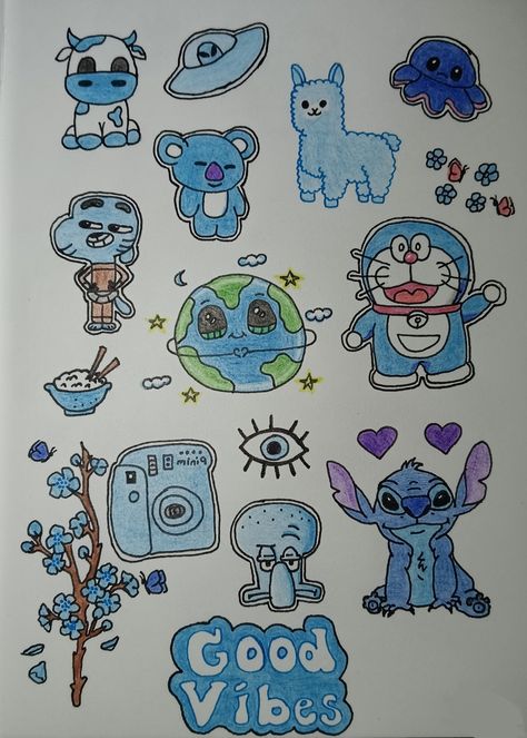 Blue Drawings Aesthetic Easy, Blue Sketch Aesthetic, Blue Doodles Aesthetic, Blue Drawings Easy, Blue Pen Sketch Simple, Blue Drawings Aesthetic, Miniature Doodles, Doddleoddle Art, Blue Things To Draw