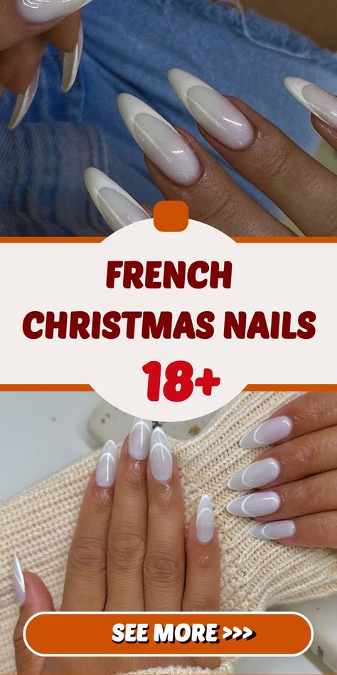 Achieve an elegant and festive look this holiday season with stunning French nails that beautifully blend the classic sophistication of French manicures with a touch of holiday cheer. 🎄 Whether you prefer a traditional French design accented with a hint of seasonal sparkle or intricate nail art inspired by Christmas themes, these nails are sure to turn heads at any festive occasion. Embrace the enchanting spirit of Christmas by adorning your nails with chic and merry French designs that radiate Nails French Christmas, Sparkle French Tip Nails, Franche Nails, French Christmas Nails, French Designs, French Manicures, French Christmas, French Nail Designs, Nails French