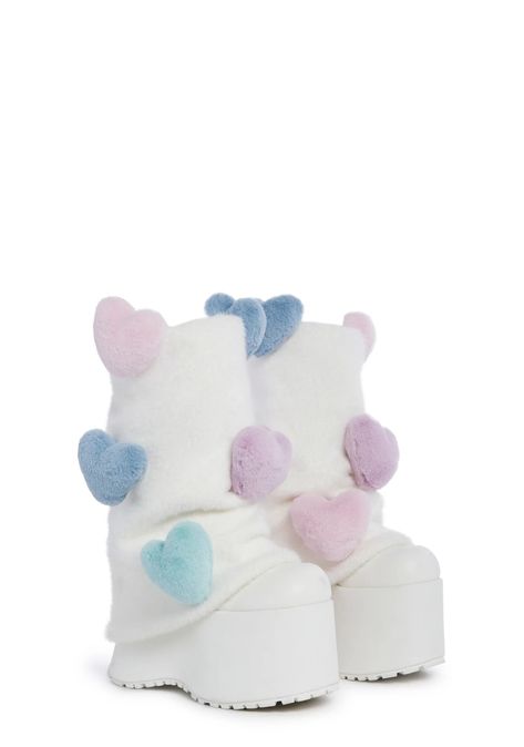 Snuggle Wonderland Platform Boots Cheap Platform Boots, Cinnamon Roll Shoes, Plus Size Leg Warmers, Cute Chunky Shoes, Cool Shoes Women, Heart Platform Boots, Dolls Kill Boots, Puffy Boots, Kawaii Boots