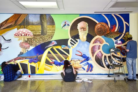 Science Paintings Ideas, Science Murals Classroom, Stem Mural Ideas, Stem Mural, Biology Mural, Anatomy Mural, Science Mural Wall, Science Mural, Technology Mural Wall Art