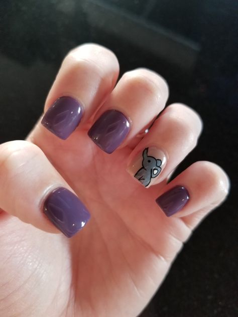 Alzheimers Nails Purple, Elephant Nails Designs, Elephant Nails Acrylic, Elephant Nail Art Design, Alzheimers Nails, Simple Animal Nail Designs, Elephant Nail Designs, Elephant Nail Art, Quirky Nails