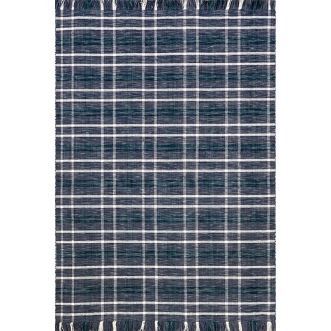 Brooklyn Rug Co Loretta Plaid Wool Fringe Area Rug - Bed Bath & Beyond - 39484023 Nuloom Rugs, Rustic Area Rugs, Kitchen Blue, Plaid Rug, Area Rug Blue, Navy Rug, Rug For Living Room, Rug Blue, Accent Rugs