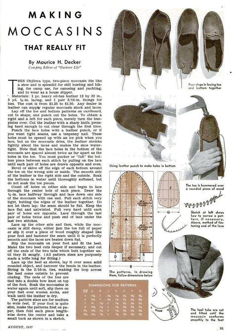 Making Moccasins, Diy Moccasins, Pioneer Clothing, 3d Tiskárna, Moccasin Pattern, Hantverk Diy, Leather Ideas, Leather Workshop, Popular Science