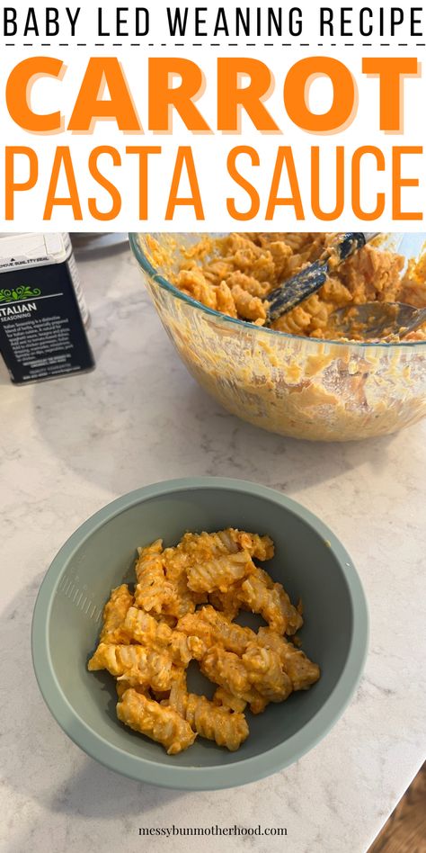 Carrot Pasta Sauce for Baby Blw Cucumber, Blw Vegetables, Lentil Recipes For Baby, Cooked Carrot Recipes, Baby Led Weaning Freezer Meals, Carrot Sauce Recipe, Baby Eating Food, Baby Pasta Sauce, Carrot Pasta Sauce