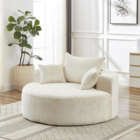 Amazon.com: HKOLIE 55'' L Chenille Sponge Single Sofa, Oversized Accent Chairs Sleeper Chair Fluffy Upholstered Deep Seat Comfy Armchair for Indoor Living Room Bedroom No Assembly Required, Round White : Home & Kitchen Sofa Bean Bag, Office Beige, Comfy Armchair, Chenille Sofa, Bean Bag Sofa, Indoor Chairs, Lazy Sofa, Modular Sectional Sofa, Sleeper Chair