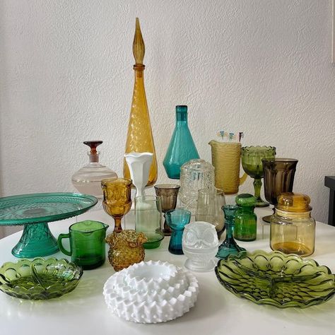 Thrifted Drinking Glasses, Thrifted Dishware, Thrifted Dinnerware, Thrifted Kitchenware, Funky Glassware, 70s Glassware, Thrifted Dishes, Thrifted Glassware, Tailgate Ideas