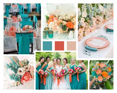 Coral And Seafoam Wedding, Dark Teal And Coral Wedding, Teal Coral Color Palette, Turquoise And Peach Wedding, Teal Peach Wedding, Teal And Peach Wedding, Peach And Teal Wedding, Coral Fall Wedding, Turquoise And Coral Wedding