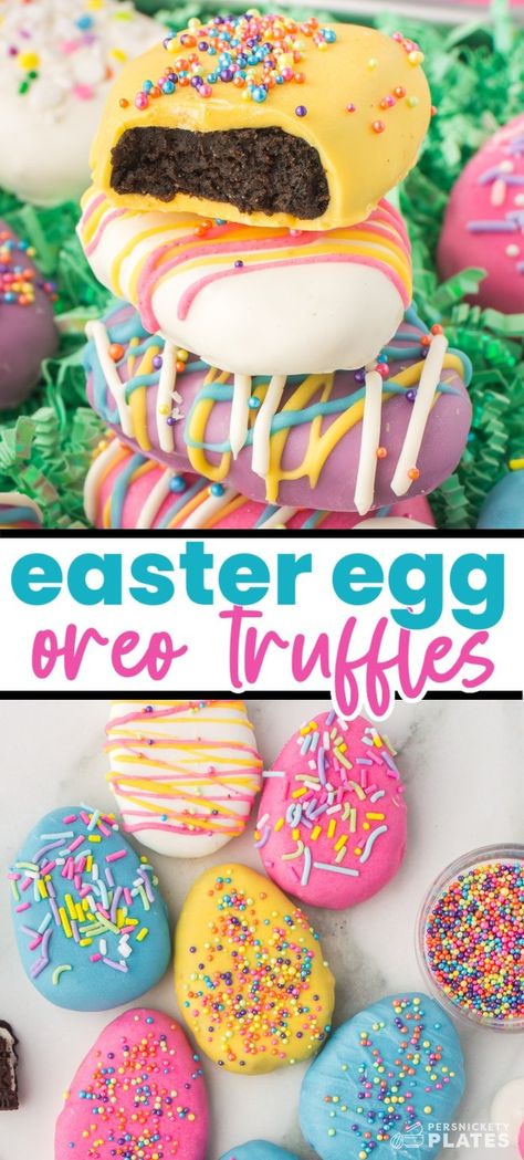 Easter Egg Oreo Truffles are no-bake, made with just five ingredients, fun for kids to decorate, and the perfect addition to an Easter sweets table. Easter Egg Oreo Balls, Easter Oreo, Easter Oreos, Easter Deserts, Easter Fun Food, Easter Cake Pops, Easy Easter Treats, Easter Snacks, Easter Sweets