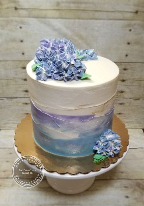 Buttercream Hydrangea Cake, Hydrangea Birthday Cake, Hydrangea Cake Ideas, Hydrangea Cake Decoration, Hydrangea Birthday Party, Hydrangea Party Theme, Blue Hydrangea Cake, Periwinkle Cake, Hydrangea Cakes