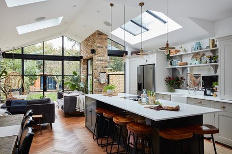 5 invaluable design learnings from a festive Edwardian house renovation | Real Homes Edwardian House Renovation, Crittal Doors, Open Plan Kitchen Dining Living, Patio Slabs, Open Plan Kitchen Dining, Open Plan Kitchen Living Room, Edwardian House, House Extension Design, Kitchen Dining Living