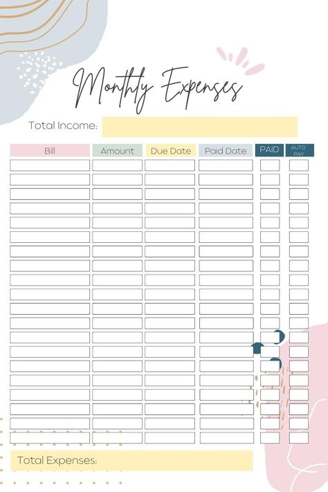 Monthly Expenses Tracker | Monthly Printable Planner by  Flor King Monthly Expenses Tracker, Bill Organization Printables, Printable Meal Planner Monthly, Google Sheets Templates, Expense Tracker Printable, Personal Budget Template, Weekly Budget Template, Bill Tracker Printable, Budget Binder Printables