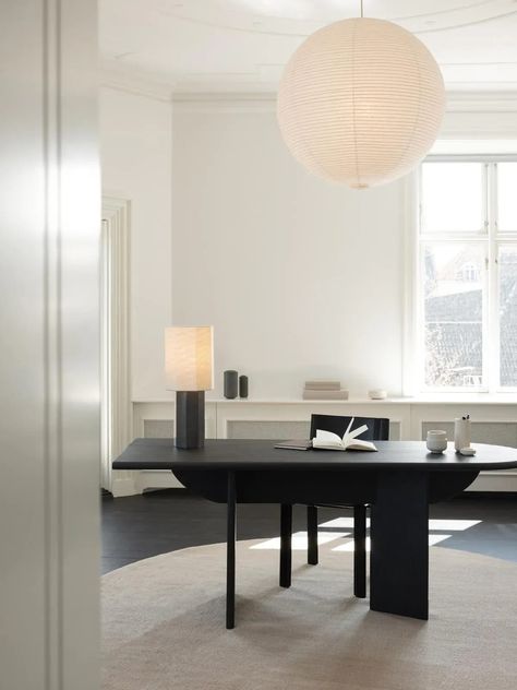 Black Desk Office, Minimalist Home Office, Minimalist Sofa, British Furniture, Louise Roe, Modern Dining Room Tables, Sustainable Furniture, Black Desk, Black Table