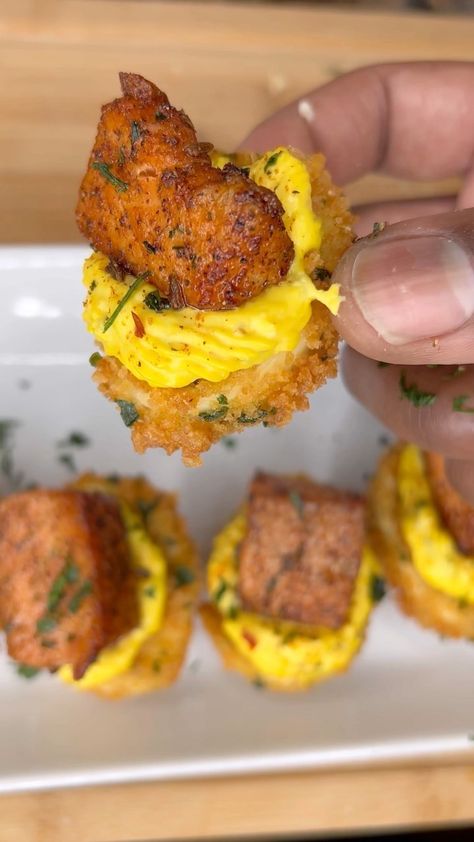 Salmon Deviled Eggs, Fried Deviled Eggs, Fried Salmon, Fun Recipes, Deviled Eggs, Asian Food, Tandoori Chicken, Food Photo, Good Eats