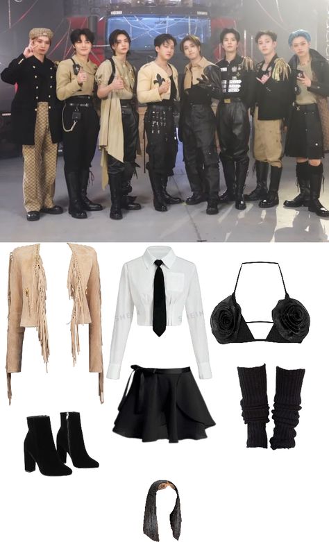 Stray Kids Lalalala Outfits, Straykids Outfit, Stray Kids Outfits Inspired, Straykids Concert, Outfits Faldas, Skz Concert, Black Leg Warmers, Kids Stage, Stray Kids Outfits